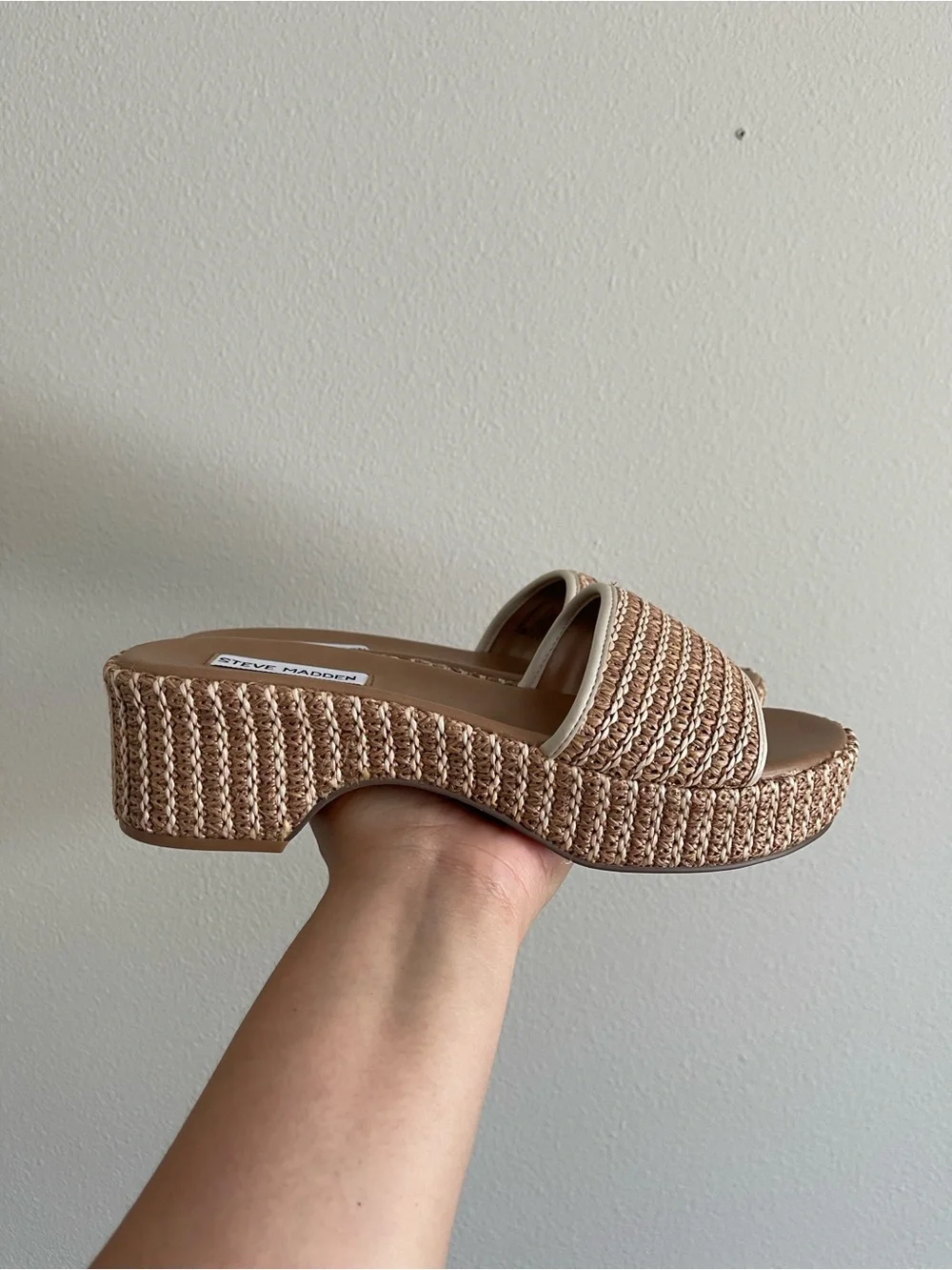 Steve Madden Natural Woven Platform Slide Mules
